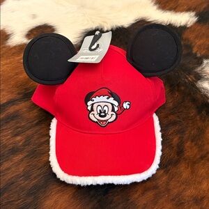 BRAND NEW WITH TAGS ATTACHED! Red Santa Mickey Mouse Hat w white Sherpa trim